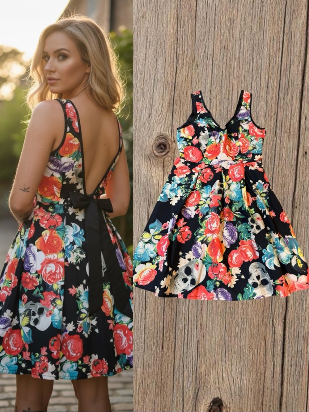 Iron Fist Roaming Hearts Skull Floral Fit And Flare Mini Dress Size Small